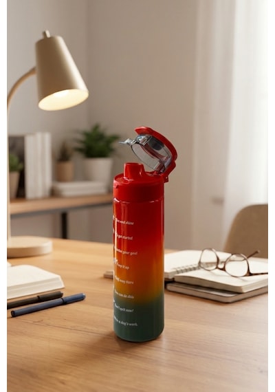 Renkli Cam Motivasyon Matarası 550 Ml Kırmızı