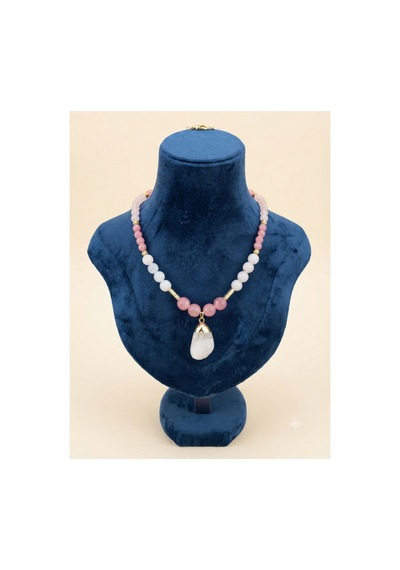 Leyan Doğal Taş 8-10 Mm Pembe Kuvars Taşı Tasarım Kolye Pembe Pembe