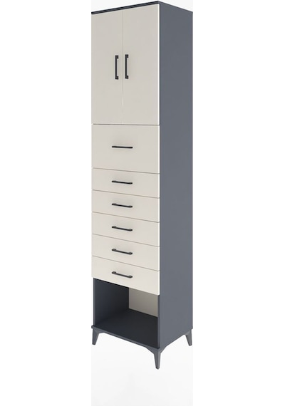 Hyperion Dolap 2 Raflı 6 Çekmeceli 2 Kapaklı 60x44x243 Antrasit-aytaşı Antrasit