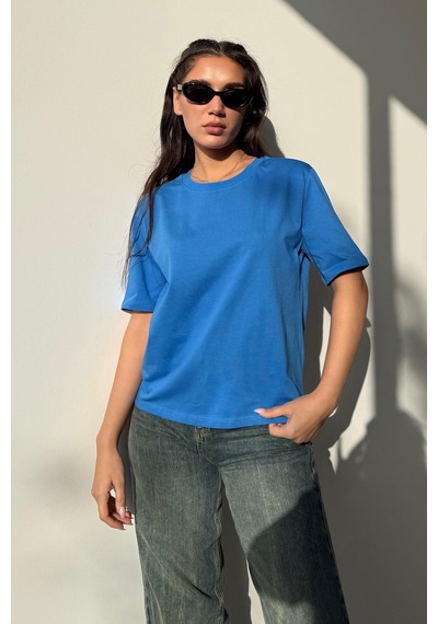 Madmext Saks %100 Pamuk Vatkalı Oversize Kadın T-shirt Mg2442 Camel