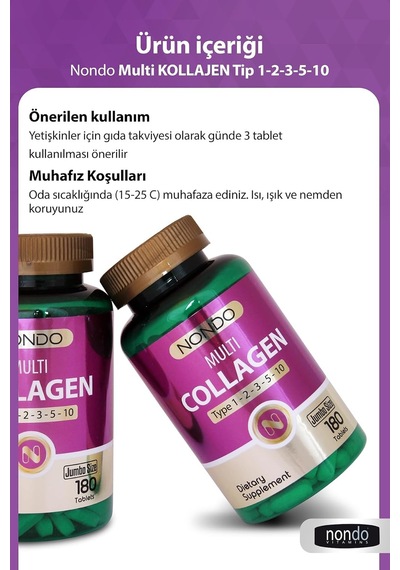 Multi Kolajen 180 Tablet Jumbo Boy 5 Çeşit Kolajen Tip 1-2-3-5-10 Hyalüronik Asit Çinko