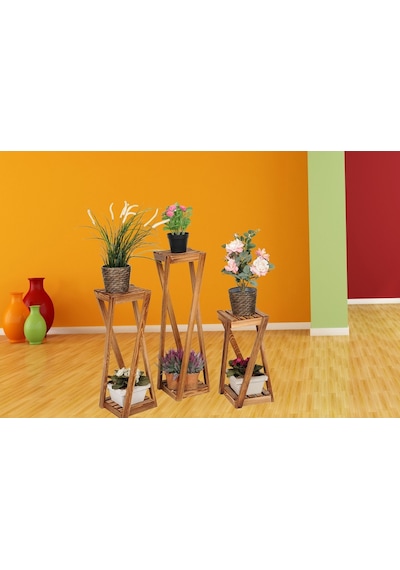 Woodencity Ahşap Çiçeklik Ahşap Üçlü Saksılık Dekoratif Çiçek Stand Üçlü Set Diğer
