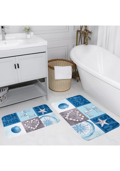 Rovigo Home Baskılı Kaymaz Taban 2 Li Banyo Paspas Takım Rvg5059-100X60-60X50 Çok Renkli