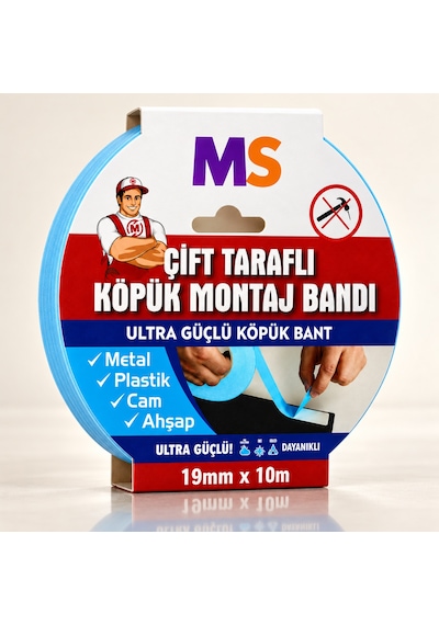 Ultra Güçlü 19 Mm X 10 Mt Çift Taraflı Köpük Montaj Bandı Metal Plastik Cam Ahşap Bantı Bantları