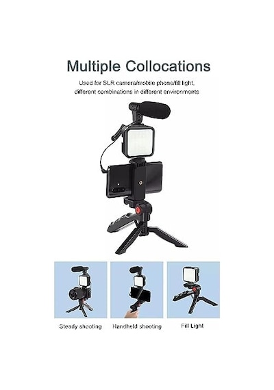 Tripod, Selfie, Video Üretimi İçin Kit, Stand, Uzaktan Kumandalı Mikrofon Led Işık Ve Mini Tripod Telefon Vlog Video Kayıt İçin Aradığınız Herşey Bu Kutuda Ay-49