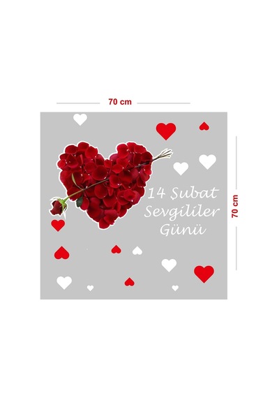 Gül Yaprakları Ve Kalp Sevgililer Günü Cam Vitrin Sticker, Kendinden Yapışkanlı Vitrin Süsleme, 14 Şubat'a Öze Çok Renkli