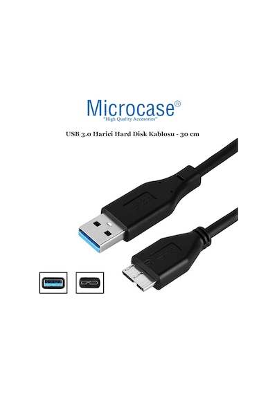 Microcase Usb 3.0 Harici Hdd Hard Disk Kablosu 30 Cm Siyah Al2612