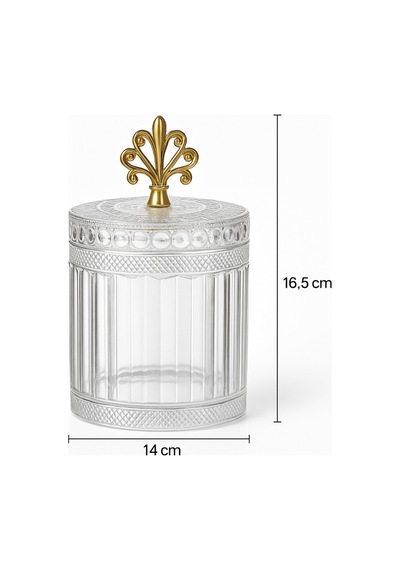 Köşeli Desen Gold Metal Kulplu Tekli Kapaklı Büyük Boy Cam Kavanoz - 1500 Ml. Beyaz