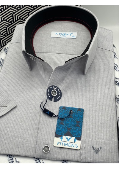Klasik Kısa Kol Keten Cotton Hediye Kutulu Erkek Gömlek Fs-003624 - Gri-3358