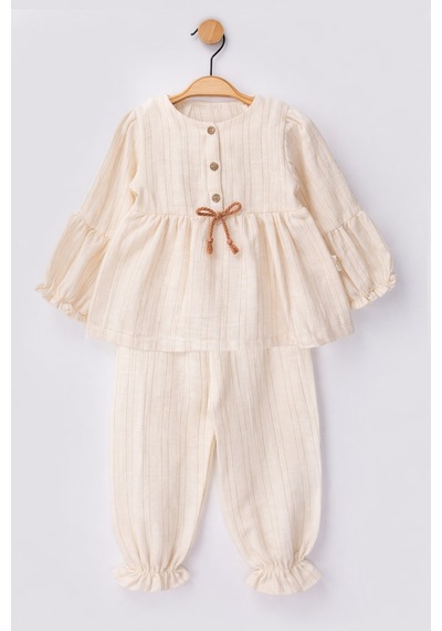 Babyhola Fiyonk Detay Bayramlık Kız Bebek Çocuk Alt Üst Takım Set 2002 Bronz