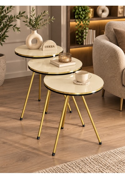 Odera Oval Orta Sehpa Ve Yuvarlak Zigon Sehpa 4'lü Set Metal Ayaklı Diğer