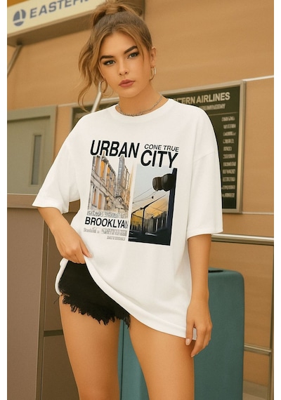 Brooklyn Baskılı Unisex Tişört BEYAZ