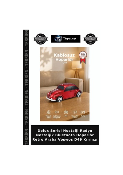 Delux Serisi Nostalji Radyo Nostaljik Bluetooth Hoparlör Retro Araba Voswos D49 Kırmızı