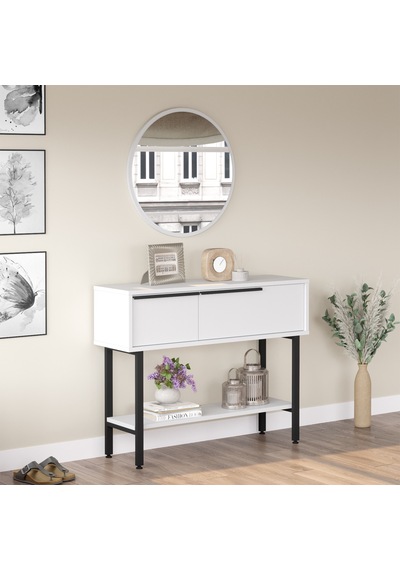 Robin Home Lidya Dresuar Aynalı Kapaklı Metal Ayaklı Beyaz