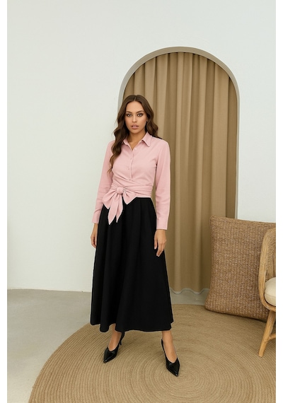 Pudra Pembe Bağlamalı Gömlek Pudra Pembe