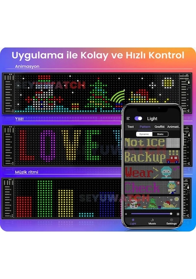 Araç Led Kayan Yazı Emoji Matrix Panel Kişiselleştirilebilir Telefon App Kontrollü Uzaktan Kumandalı