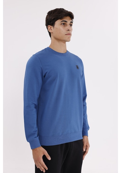 Rowinger Minimal Logolu Bisiklet Yaka Ribana Manşetli Rahat Kalıp Mevsimlik Sweatshirt İndigo