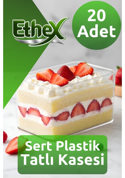 20 Li Plastik Dikdörtgen Kap Kapaklı 300 Cc Kristal Şeffaf Tatlı Yemek Kasesi - 832484793