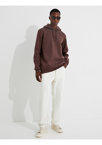 Koton Basic Kapşonlu Sweatshirt Şardonlu Kahverengi 3wam70050mk Kahve