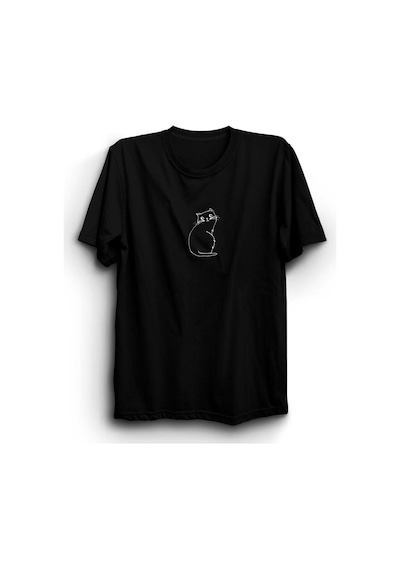 Minimal Kedi Cats Baskılı Tshirt SIYAH