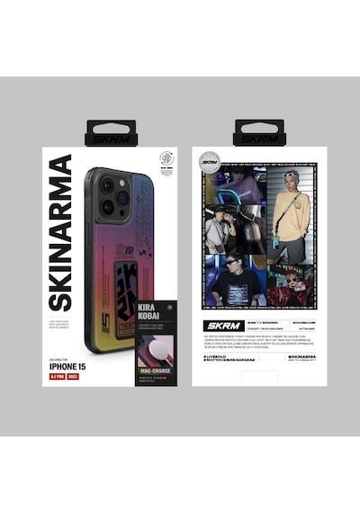 Apple Uyumlu iPhone 15 Pro Max Kılıf Skinarma Holografik Standlı Deri Görünümlü Kira Kobai Kapak Colorful