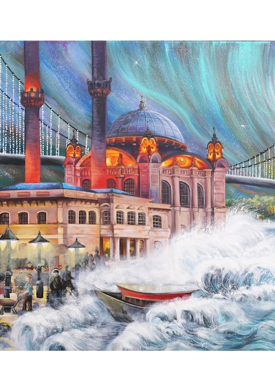 İstanbul Boğazı Ve Ortaköy Camii El Yapımı Akrilik Tablo 98x100 Cm