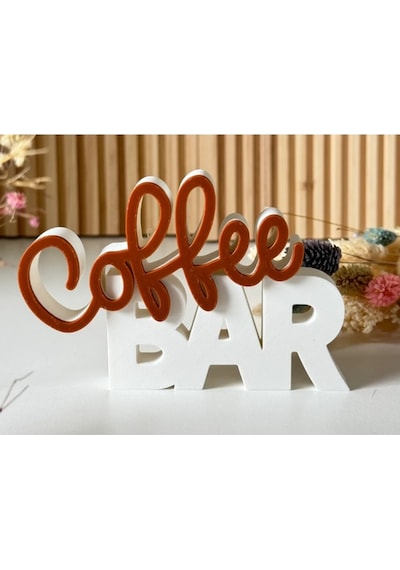 Coffee Bar Yazısı Dekoratif Masa Üstü Aksesuar Kahve Köşesi Dekoru Kahve Rengi