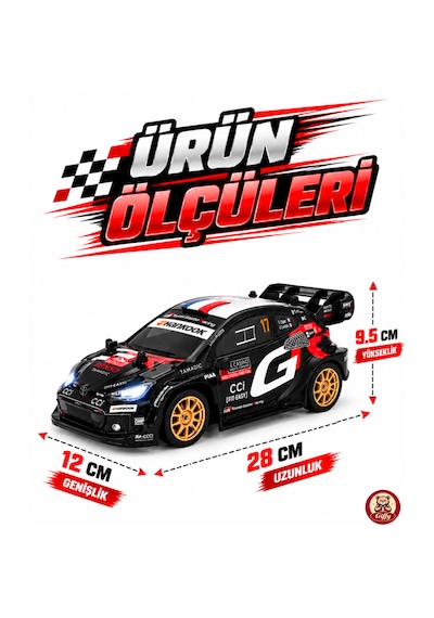 Oyuncak Uzaktan Kumandalı Toyota Gr Yaris 4x4 Drift Ralli Arabası 15 Km Hız Şarjlı Led Işıklı 7.4v 500 Mah Yedek Drift Tekerli Rc Araba Siyah