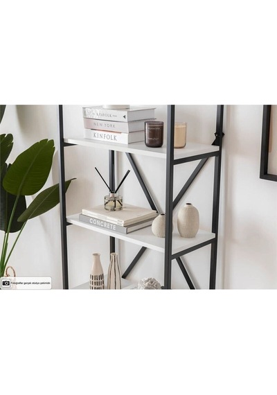 Nilamu Beyaz 65 Cm Kitaplık, Metal Aksamlı, Organizer, Ofis, Ev, 65 170 34 Cm Beyaz