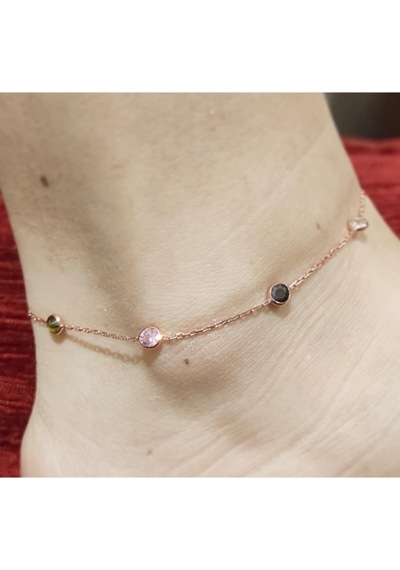 Oriental Kuyumculuk Jewellery Kadın Rose Taşlı Gümüş Halhal Rose