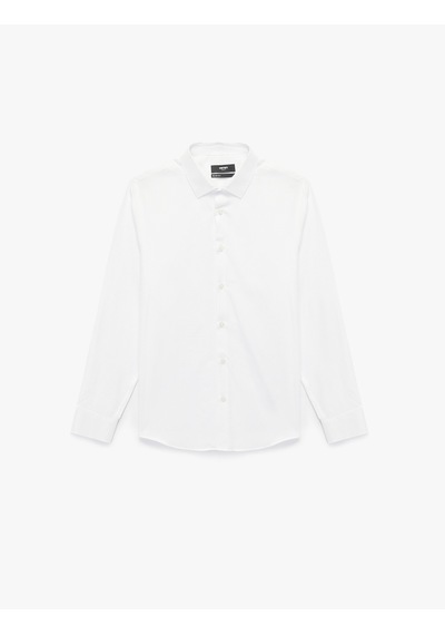Koton Slim Fit Yarım İtalyan Yaka Uzun Kollu Gömlek Beyaz 6wam60157hw Beyaz