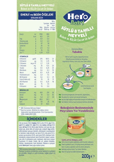 Hero Baby Sütlü 8 Tahıllı Meyveli 200g X3