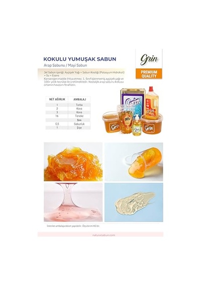 Grin Ekolojik Arap Sabunu, 3 Kg Organik Jel Sabun, Ayçiçeği Yağı Özlü Doğal Sıvı Sabun Kova Diğer