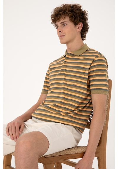 U.S. Polo Assn. Erkek Regular Fit Haki Polo Yaka Çizgili Tişört 50306794-VR027