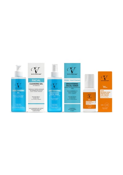 Vitanova Leke Karşıtı Yüksek Koruyucu Güneş Kremi SPF50+ 50 ML﻿ + Gözenek Sıkılaştırıcı ve Aydınlatıcı Tonik 250 ML + Yüz Yıkama Jeli 250 ML
