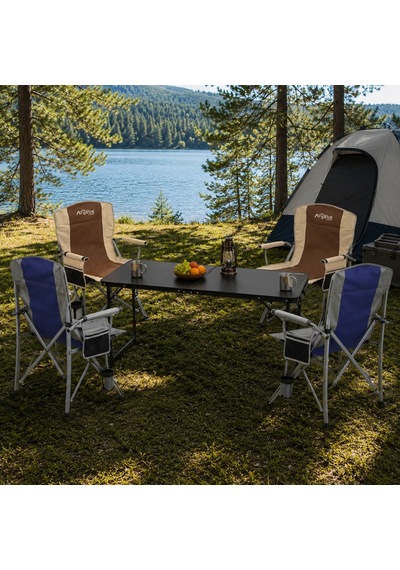 4 Adet Katlanır Kamp Sandalyesi Ve Alüminyum Masa Seti - Rustic - Elevate Siyah Karışık/Çok Renkli