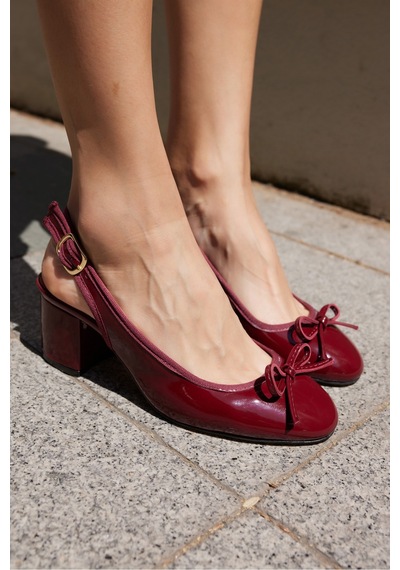 Dorado Kadın Nude Cilt Slingback Kalin Topuklu Ayakkabi Bordo