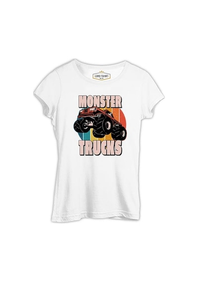 Monster Trucks Circle Sunset Background Beyaz Kadın Tshirt 001