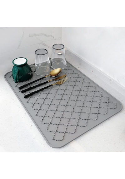 Silikon Bulaşık Kurutma Matı, Kaymaz Ve Kolay Temizlenebilir Silikon Mat, Isıya Dayanıklı, Bulaşıklar Ve Tezgah Üstü İçin, Buzdolabı Çekmece Astarı Gri 40x30cm Açık Gri - Çok Renkli