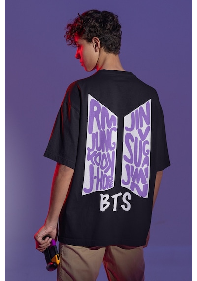 Sevbano Bts Sırt Baskılı Unisex Oversize Müzik Grubu Tişört Siyah