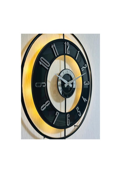 Pey Aksesuar Metal Camlı Duvar Saati 50 X 70 Cm Orta Boy Işıklı Gerçek Cam M51-siyah-şeffaf-siyah-gümüş Siyah