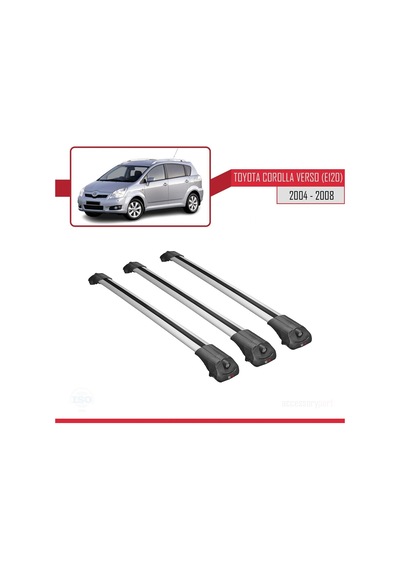 Toyota Corolla Verso E120 2004-2008 Arası İle Uyumlu Ace-1 Ara Atkı Tavan Barı Gri 3 Adet Bar