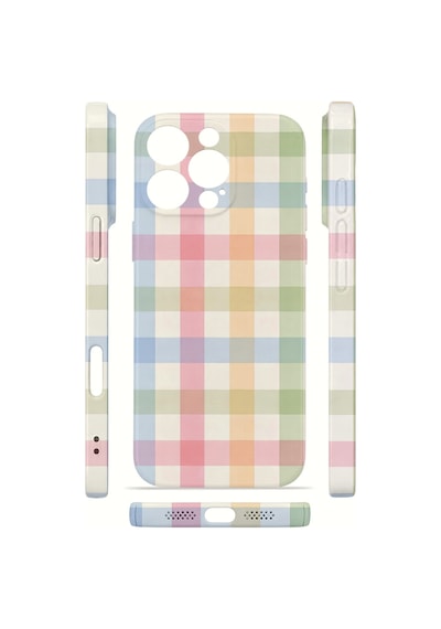 Apple iPhone Uyumlu 16 Pro Max Vorian İnce Kamera Korumalı Mika Kılıf Pastel Gingham Pastel Gingham Mika