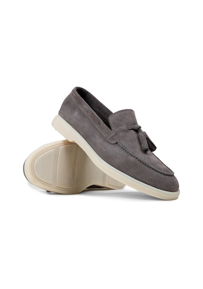 Deery Erkek Hakiki Süet Gri Püsküllü Loafer - 02027mgrıc01