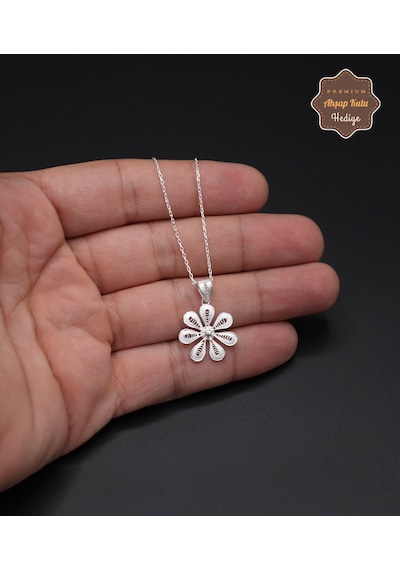 Papatya Model 925 Ayar Saf Gümüş Telkari Kadın Kolye 201024647 Gümüş