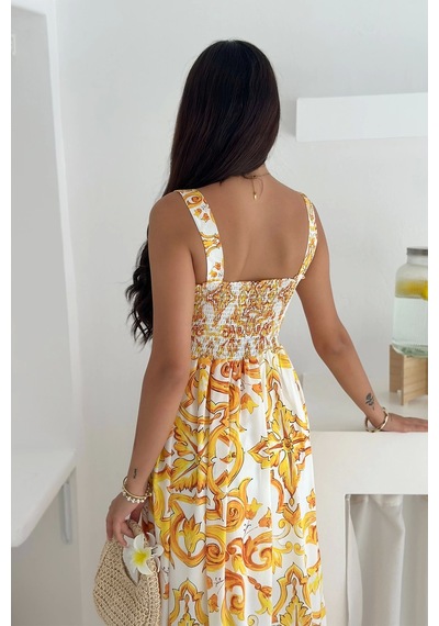 Asprin Fashion Krep Kumaş Elbise Sarı Sarı