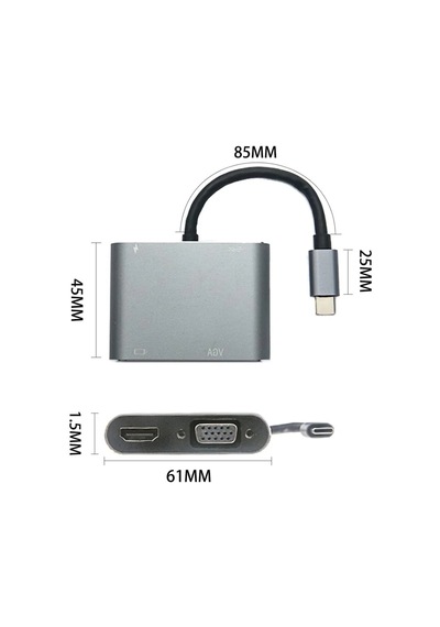 Type-c Hub Adaptör 4'ü 1 Arada 4k Hdmı Ve Vga Destekli Diğer
