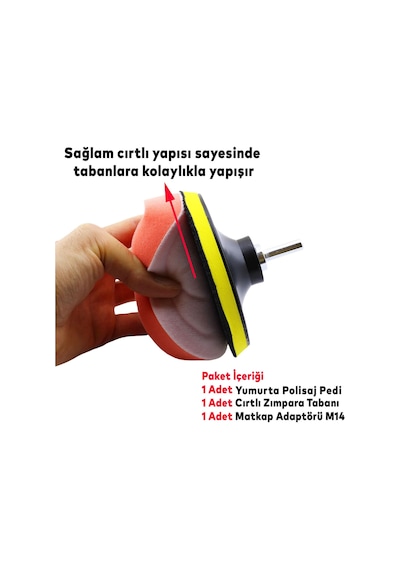Oto Araç Araba Pasta Cila Polisaj Yumurta Ped + 115 Mm Taban + Matkap Adaptörü Parlatıcı Çizik Giderici 3'lü Set