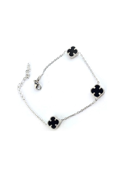 Oniks Taşlı 925ayar Gümüş Trend 3 Lü Yonca Bileklik Gümüş