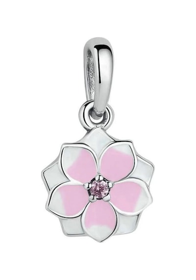 Nur Silver Sallantılı Pembe Çiçekli Gümüş Charm Nur-bl12448